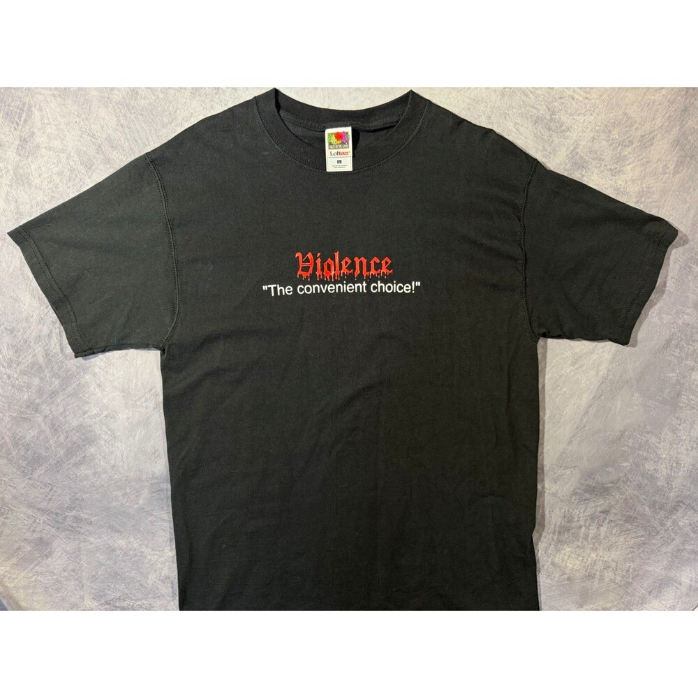 Violence The Convenient Choice Men’s L Black Graphic T-Shirt Fruit of the Loom